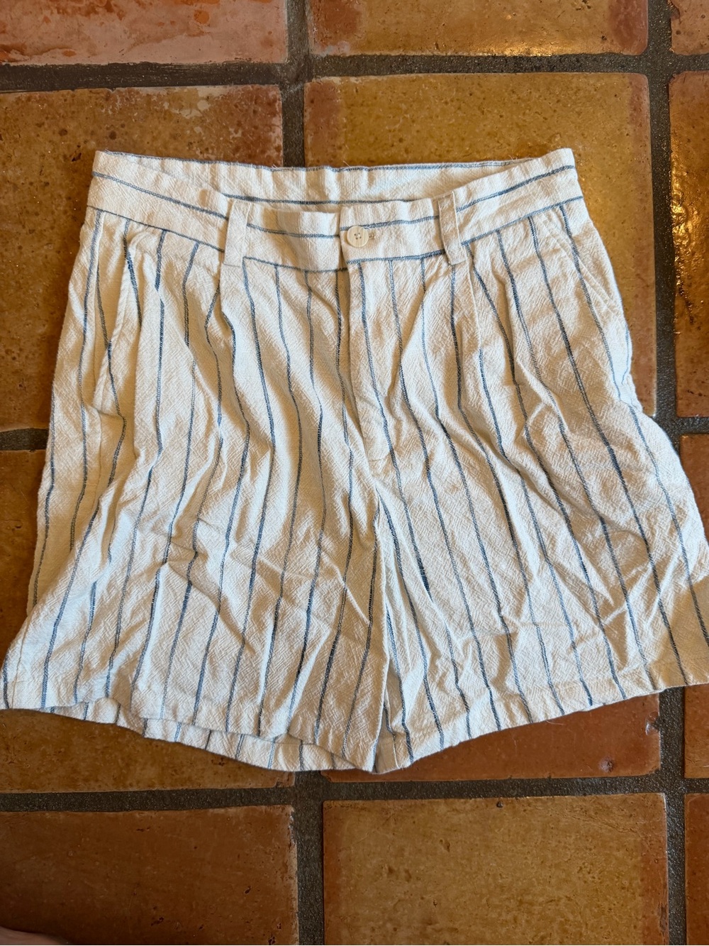 Zara Men White & Blue Striped Shorts